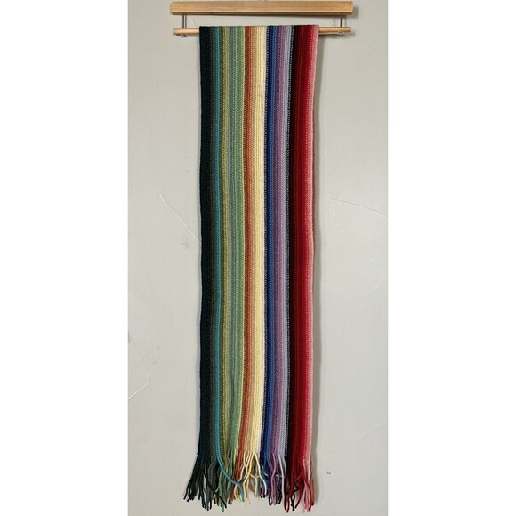 Vintage WILLIAM BRUNTON‎ HandKnit Scotland One Love Rainbow Scarf 100% Lambswool - Picture 5 of 6